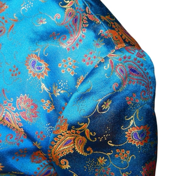 David Warren Vintage 90s Cheongsam Asian Dress Size 8 M Blue Gold Red Floral - Picture 9 of 11